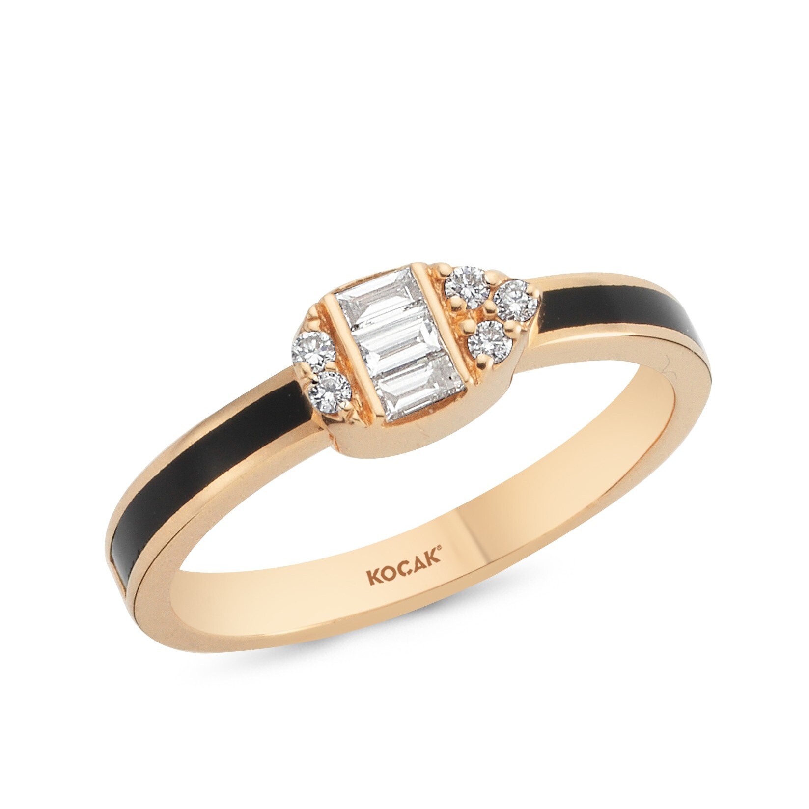 0.18 Karat Baget Pırlanta Siyah Mineli Rose Yüzük