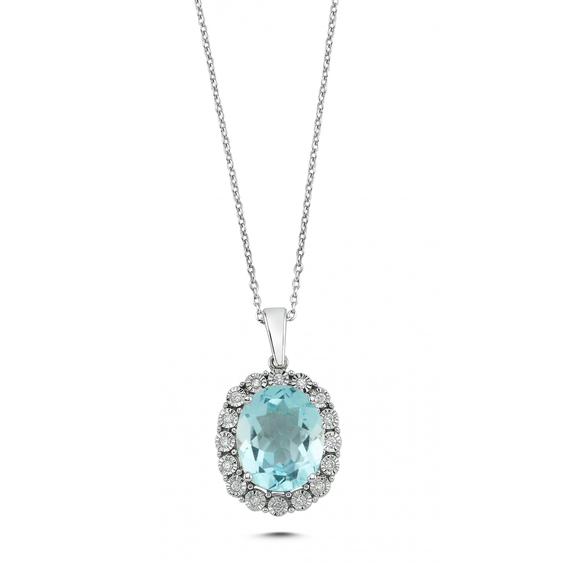 4.58 Karat Mavi Topaz Pırlanta Kolye
