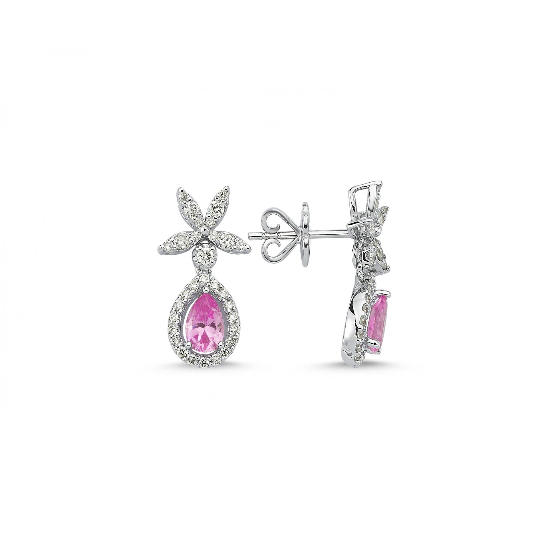 1.57 Karat Pembe Safir Pırlanta Küpe