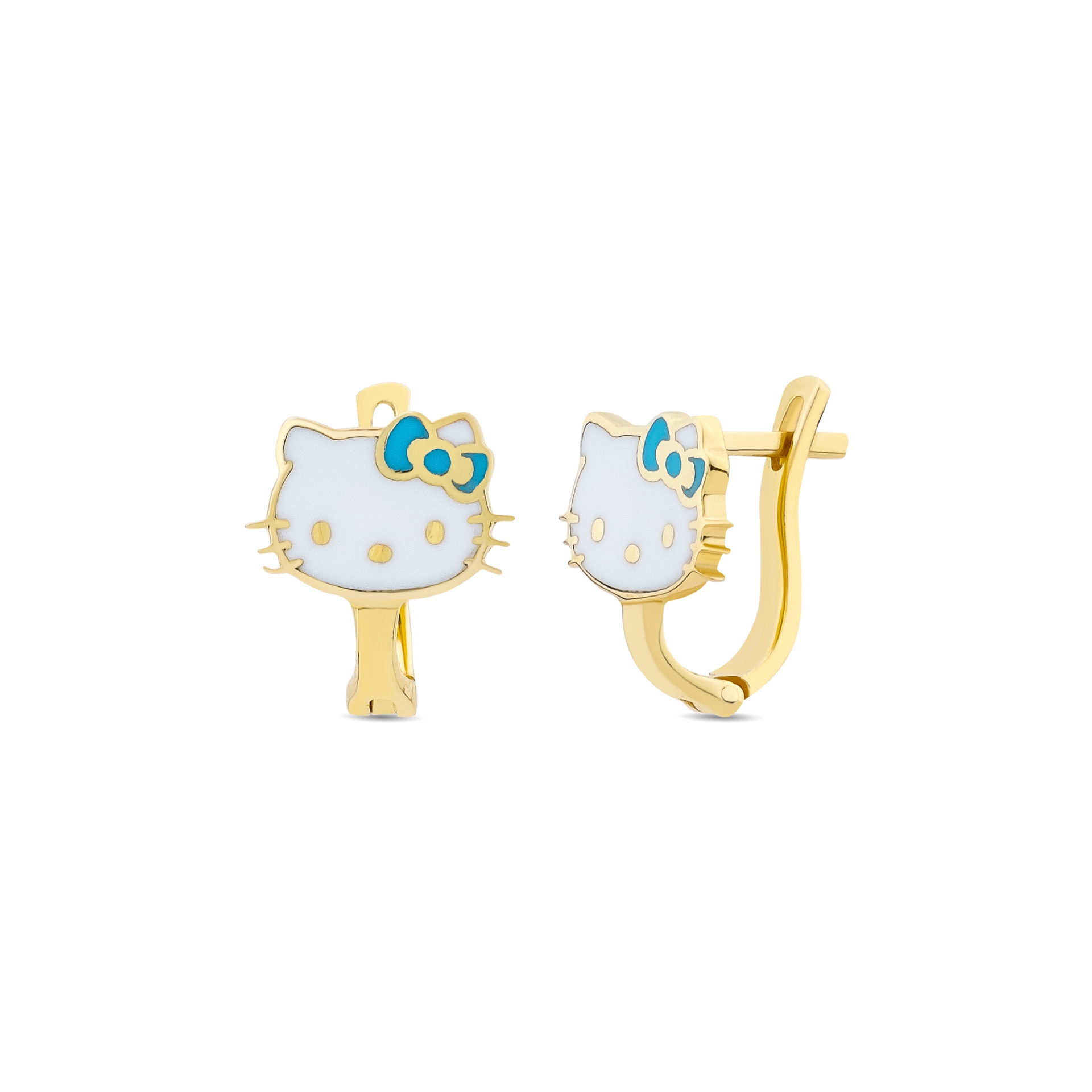 14 Ayar Blue Hello Kitty Tasarım Çocuk Altın Küpe