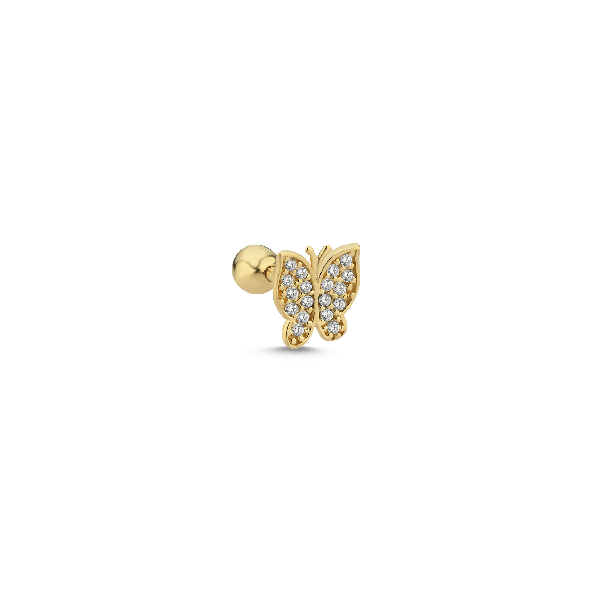 14 Ayar Altın Taşlı Kelebek Tragus Piercing