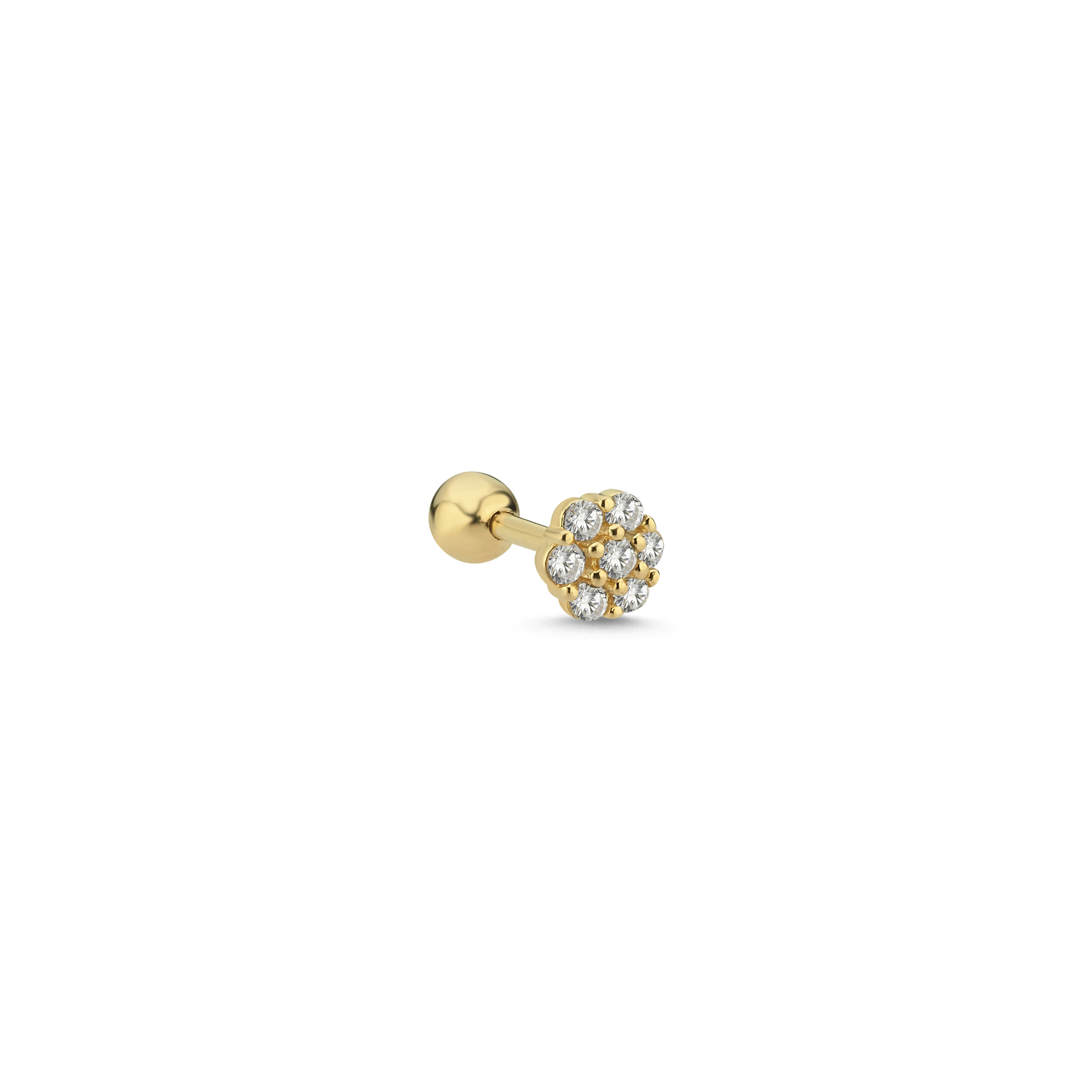14 Ayar Altın Taşlı Mini Çiçek Tragus Piercing