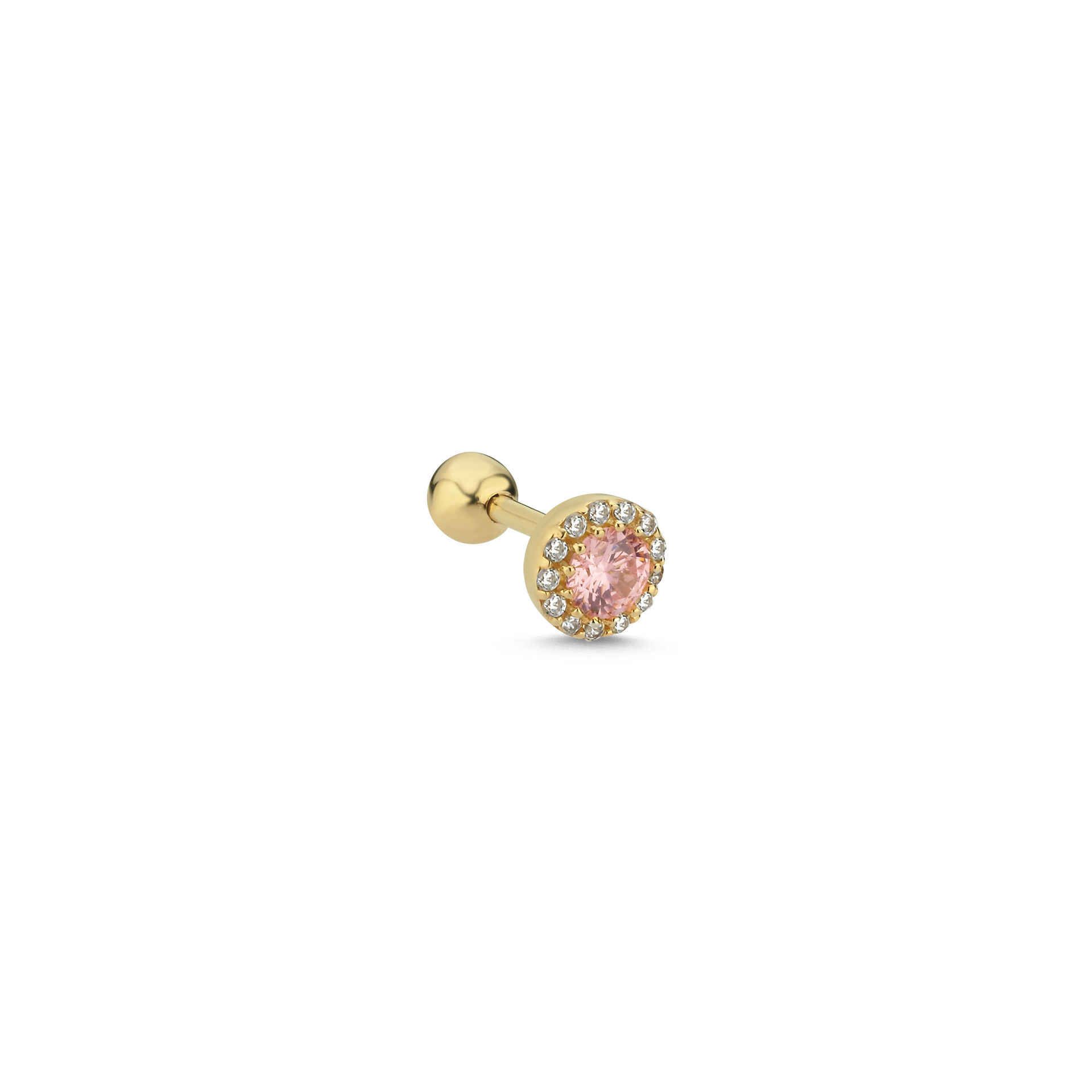 14 Ayar Altın Pembe Taşlı Tragus Piercing