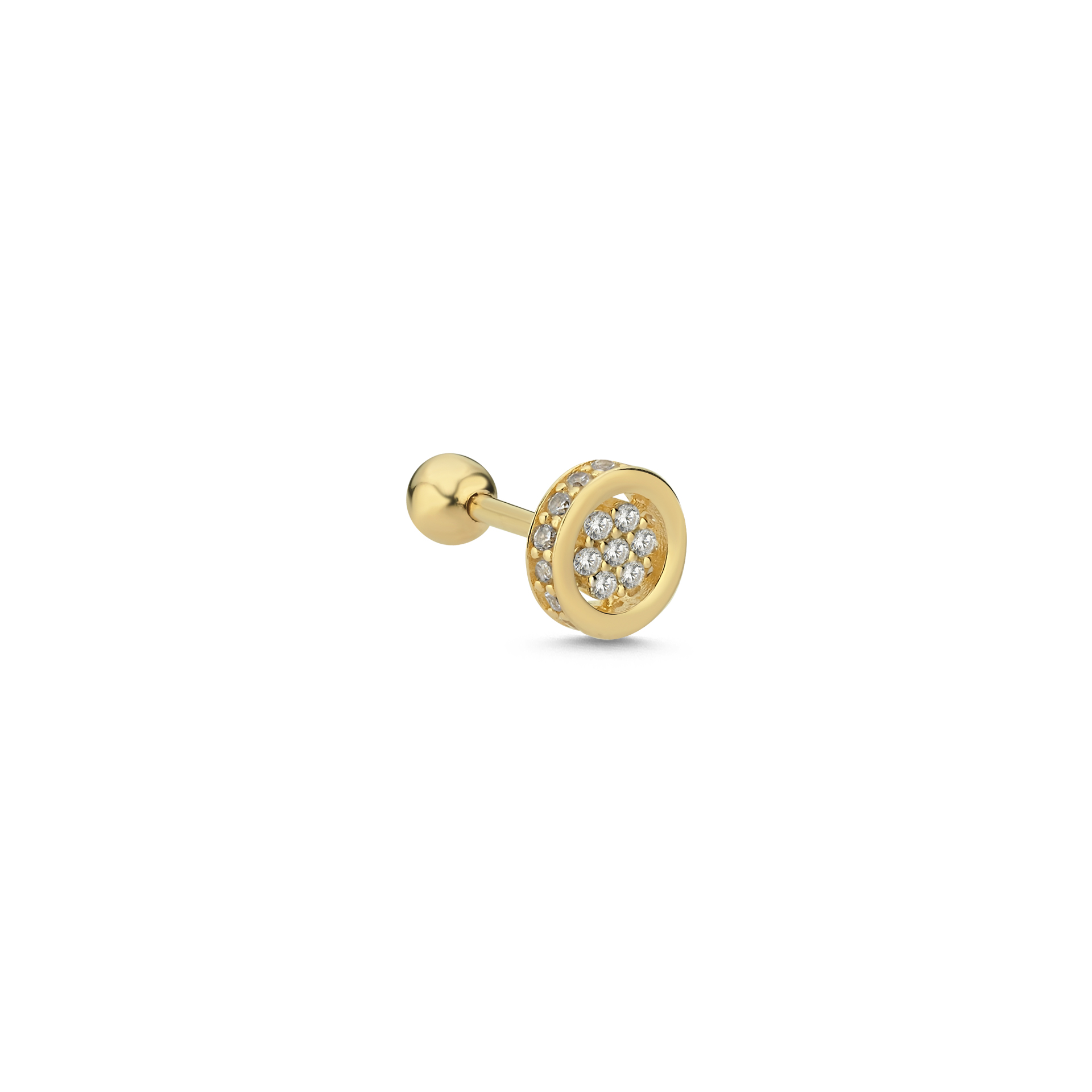 14 Ayar Altın Taşlı Çerçeve Yuvarlak Tragus Piercing