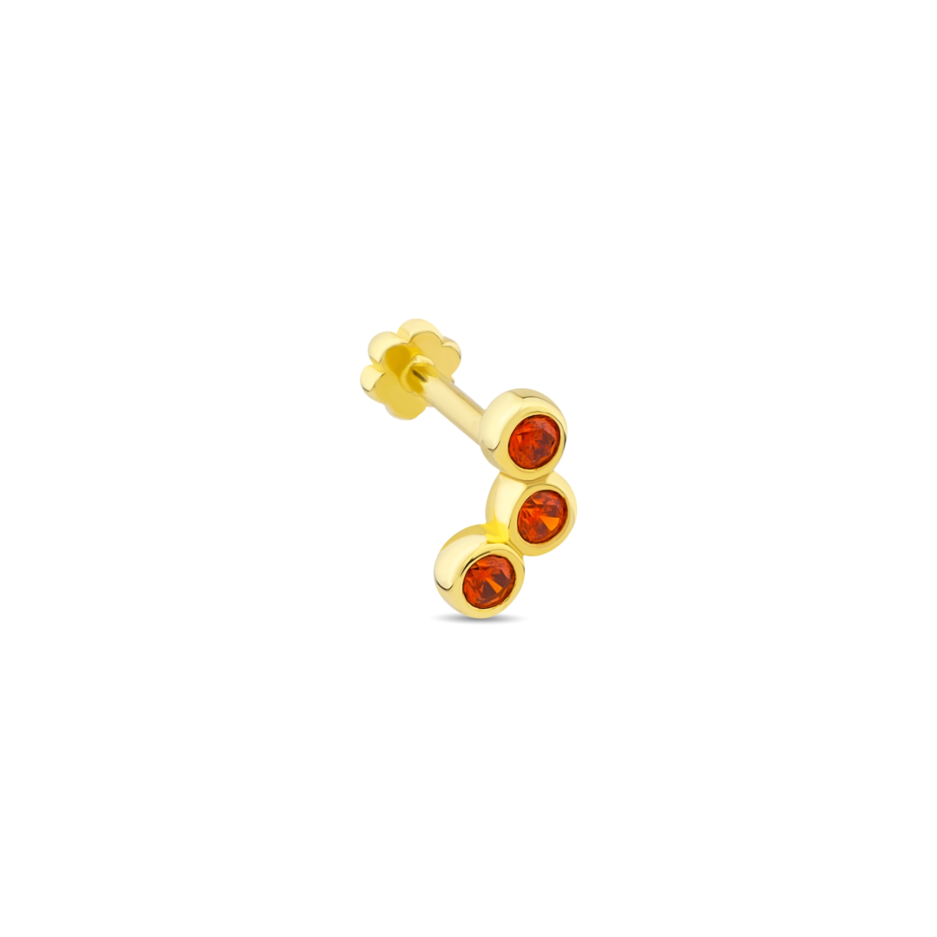 14 Ayar Renkli Taşlı Altın Düz Bar Piercing