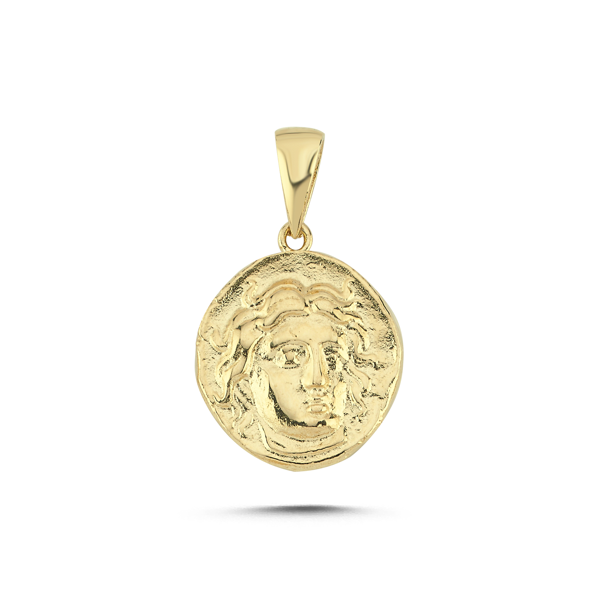 14 Ayar Antik Yunan Medusa Figürlü Altın Kolye Ucu