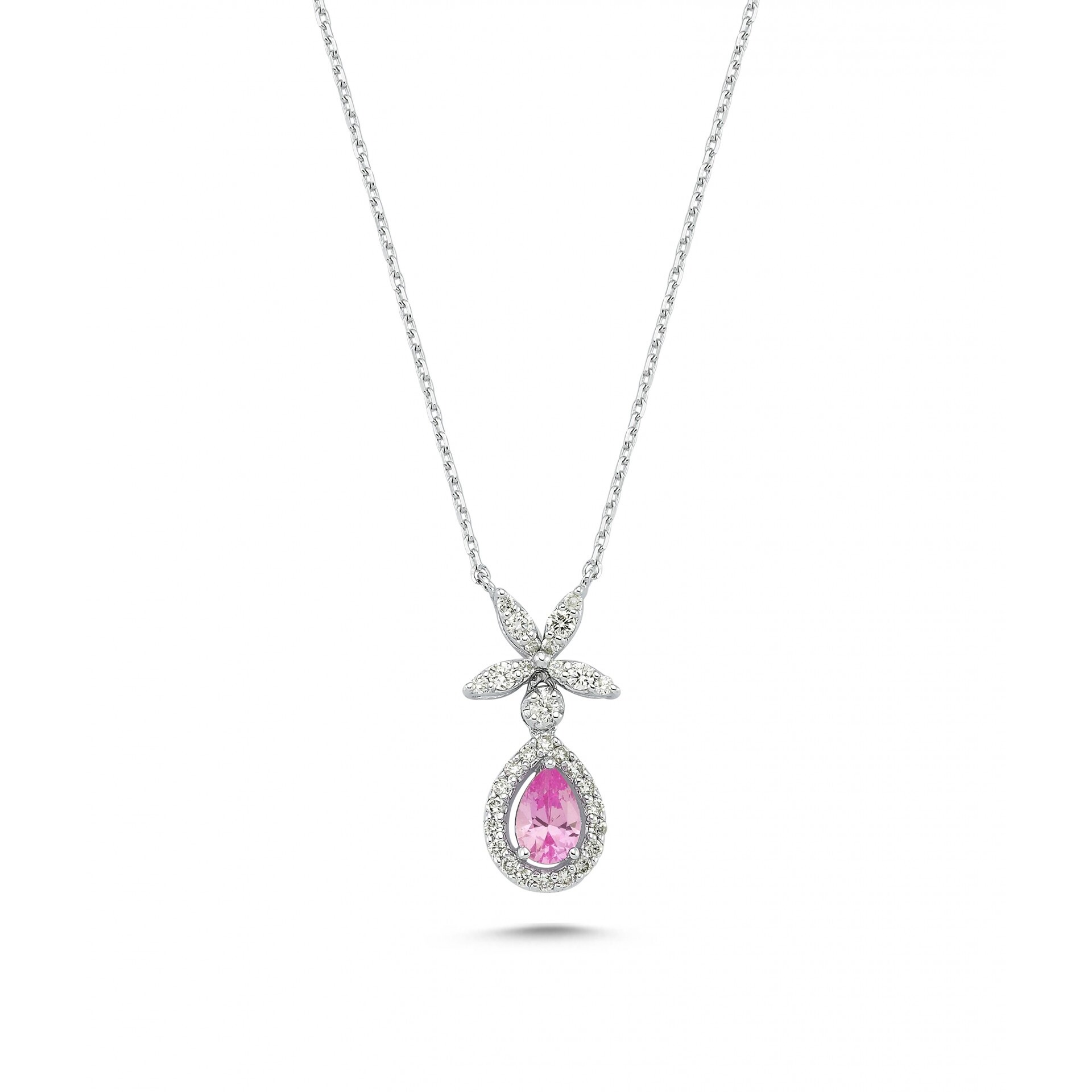 0.80 Karat Pembe Safir Pırlanta Kolye