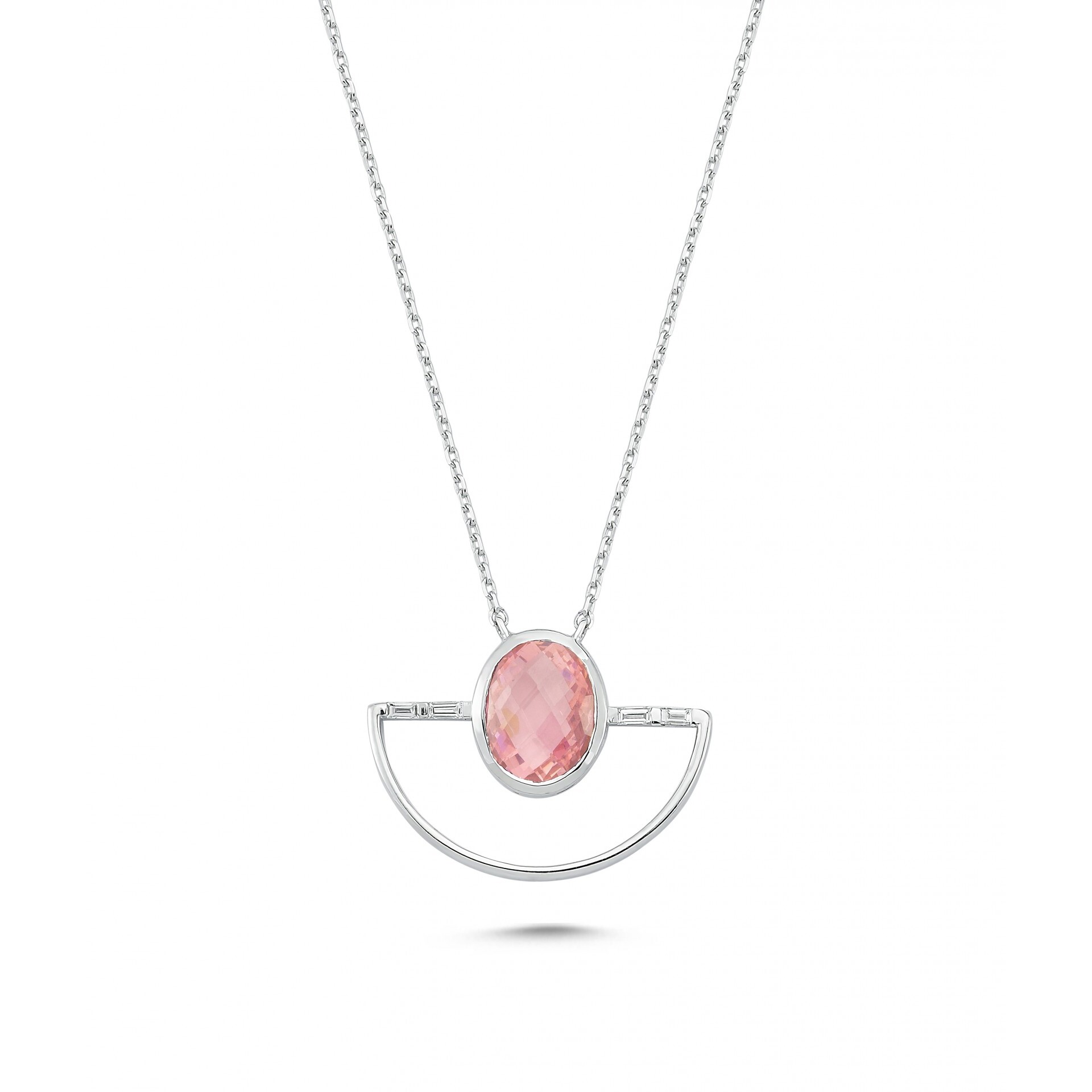 2.94 Karat Pembe Kuvars Pırlanta Kolye