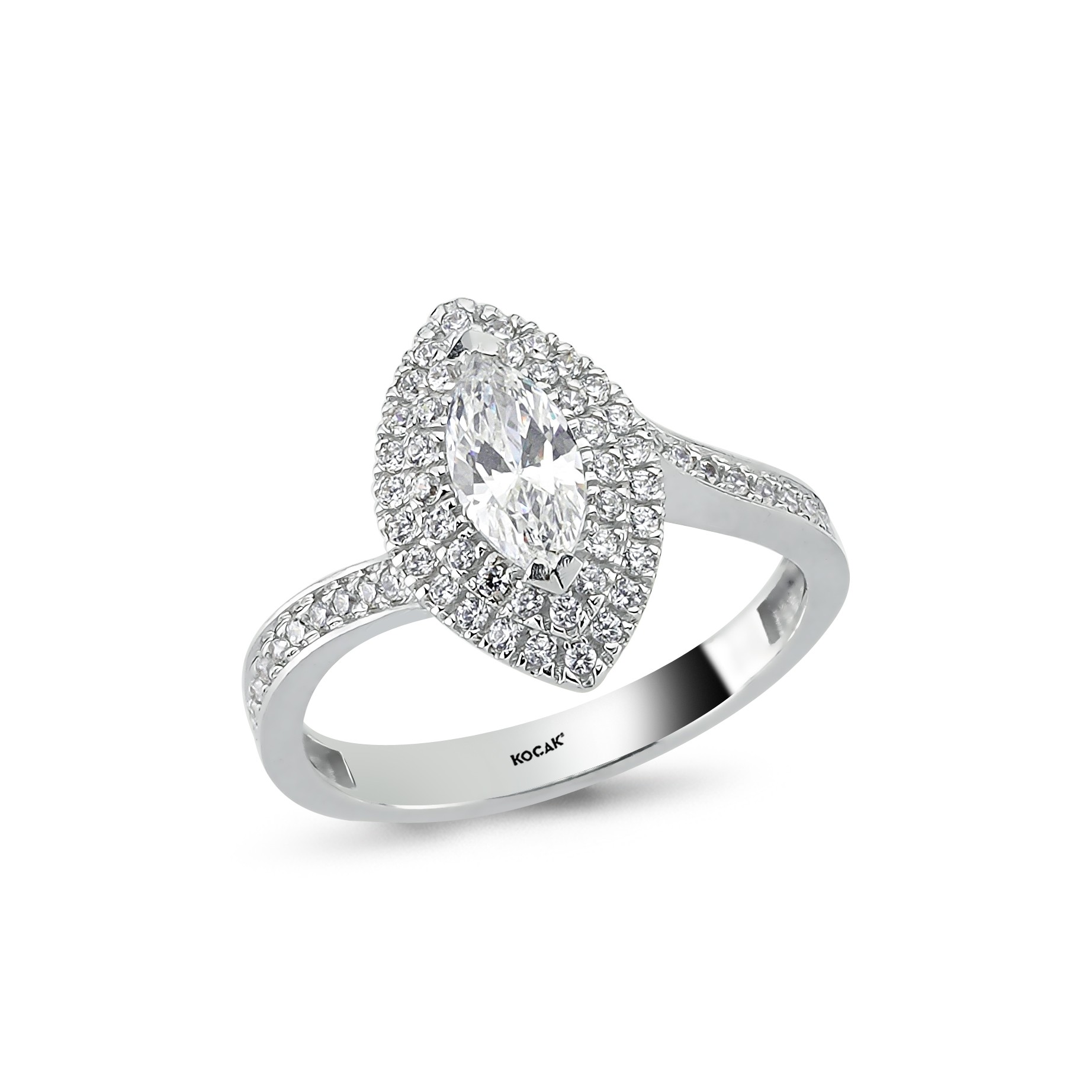 Glamorous Collection 14 Ayar Beyaz Altın Taşlı Yüzük