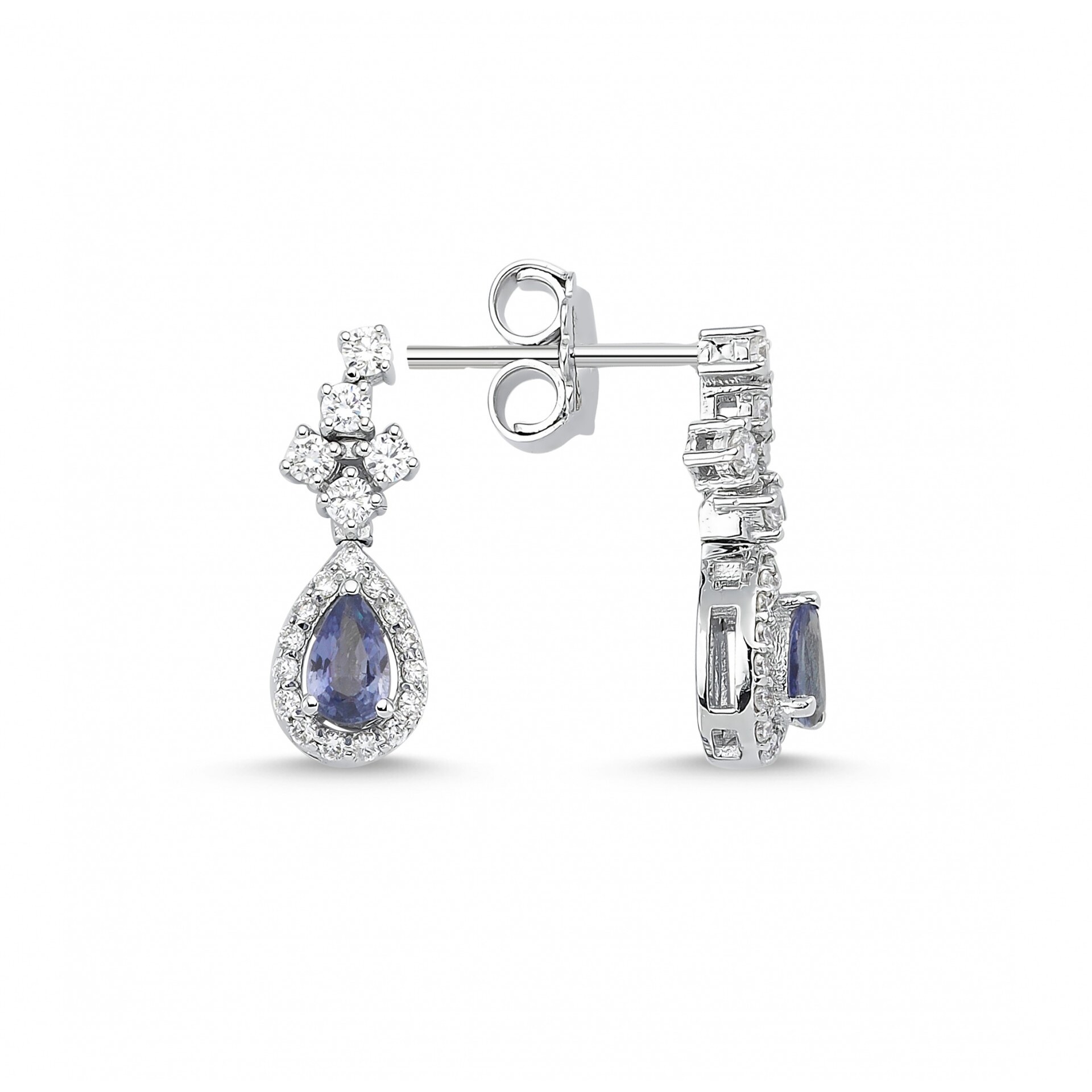 0.87 Karat Pırlanta Multi Safir Küpe