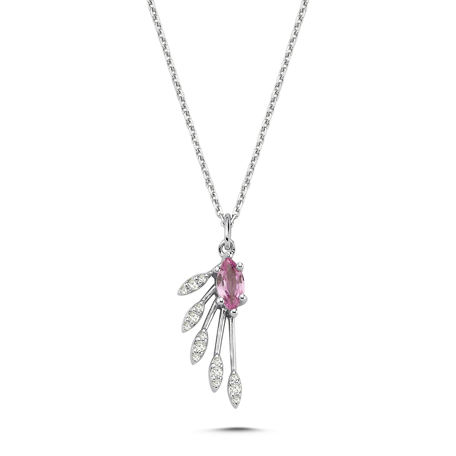 0.34 Karat Pembe Safir Pırlanta Kolye