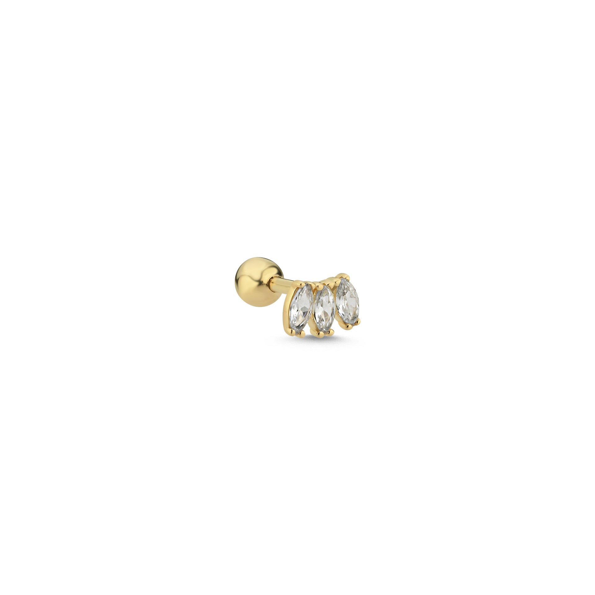 14 Ayar Altın Üç Taşlı Tragus Piercing