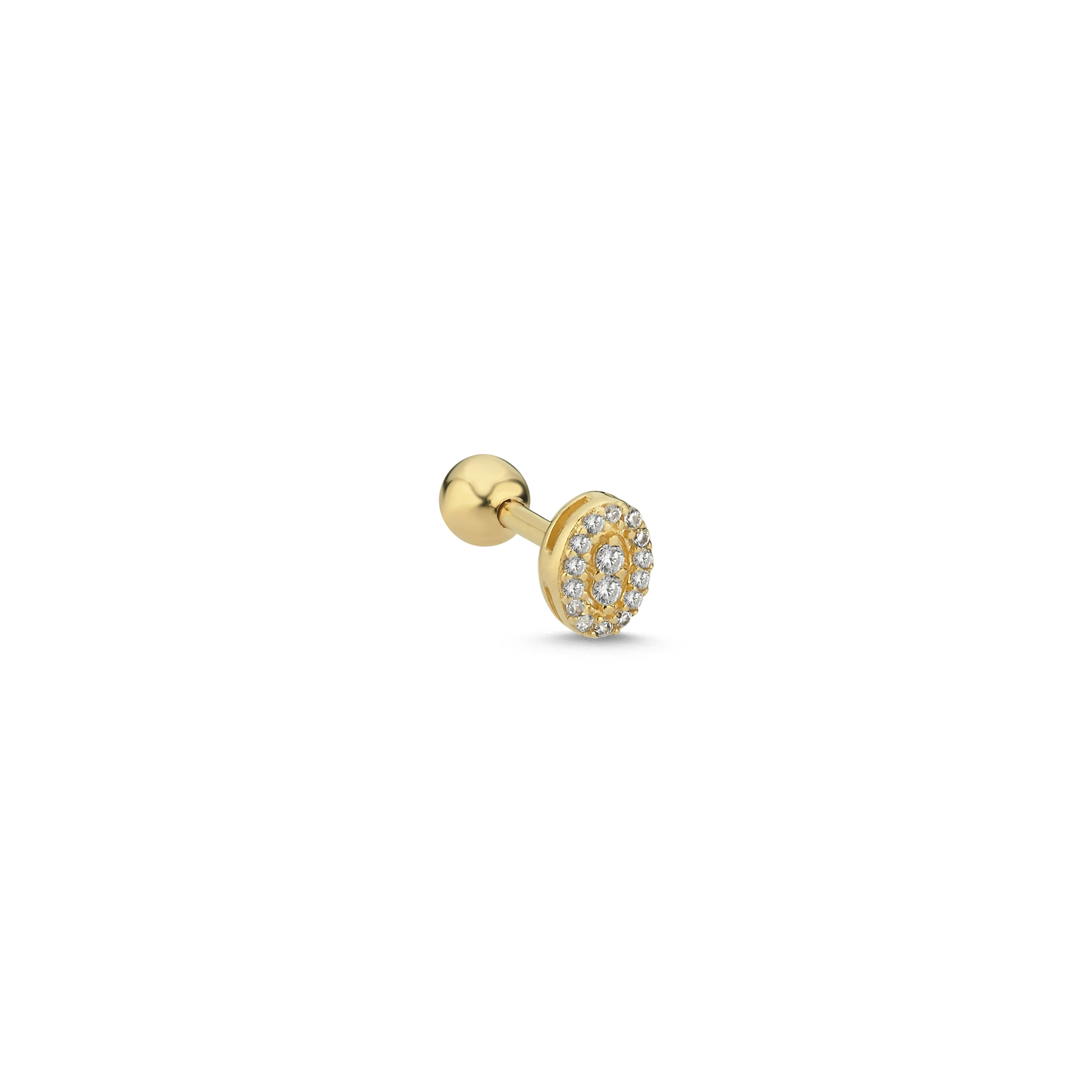 14 Ayar Altın Oval Taşlı Tragus Piercing