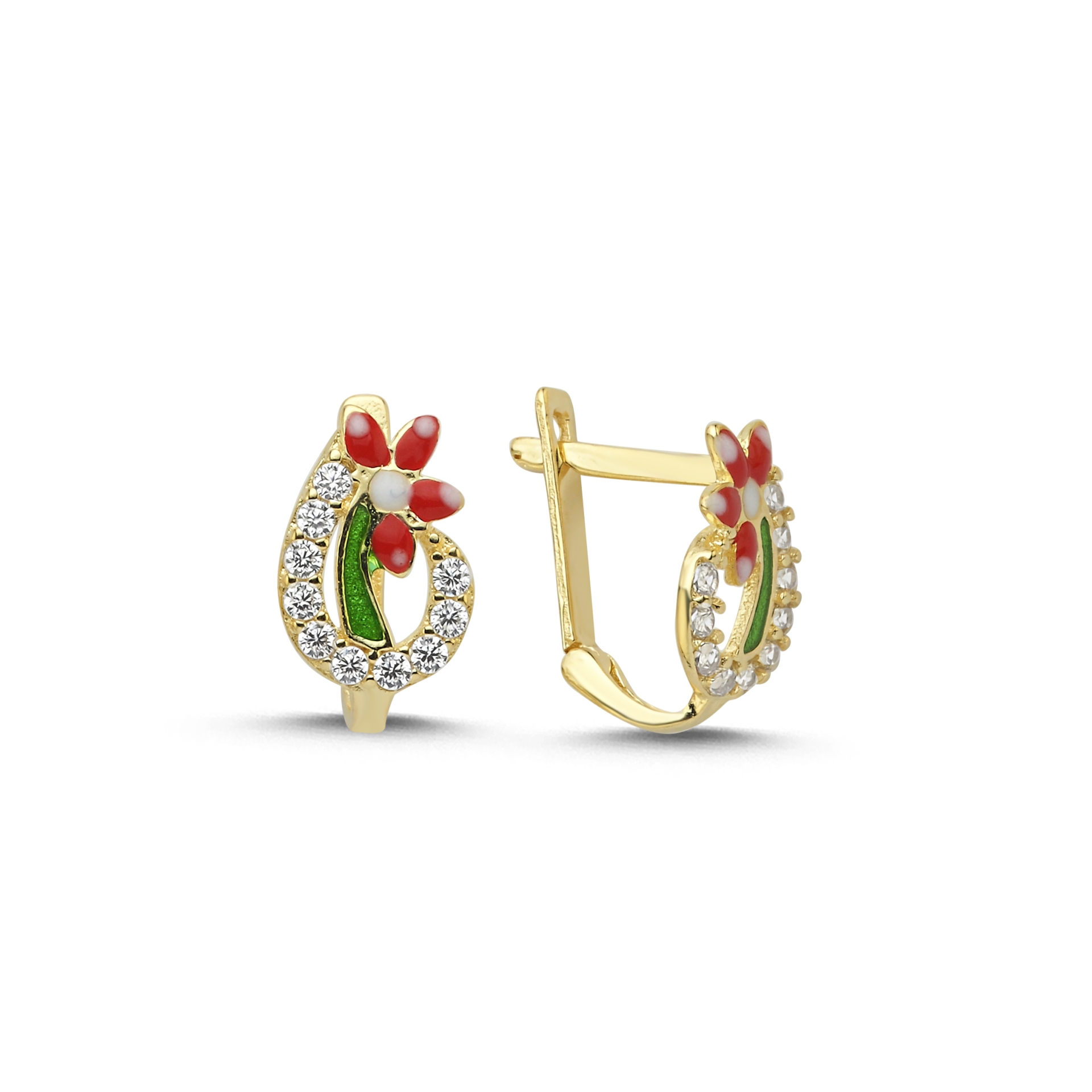 14 Ayar Taşlı Flower Tasarım Çocuk Altın Küpe