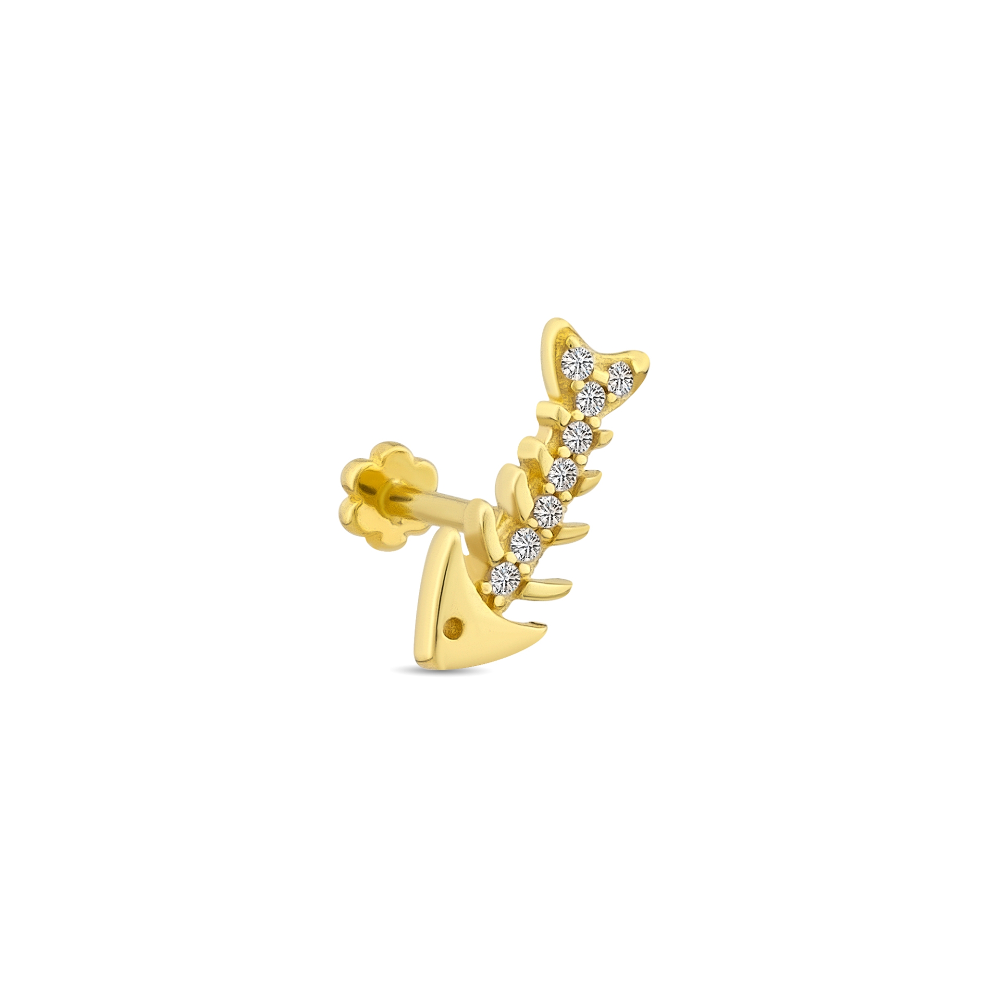 14 Ayar Balık Taşlı Altın Düz Bar Piercing