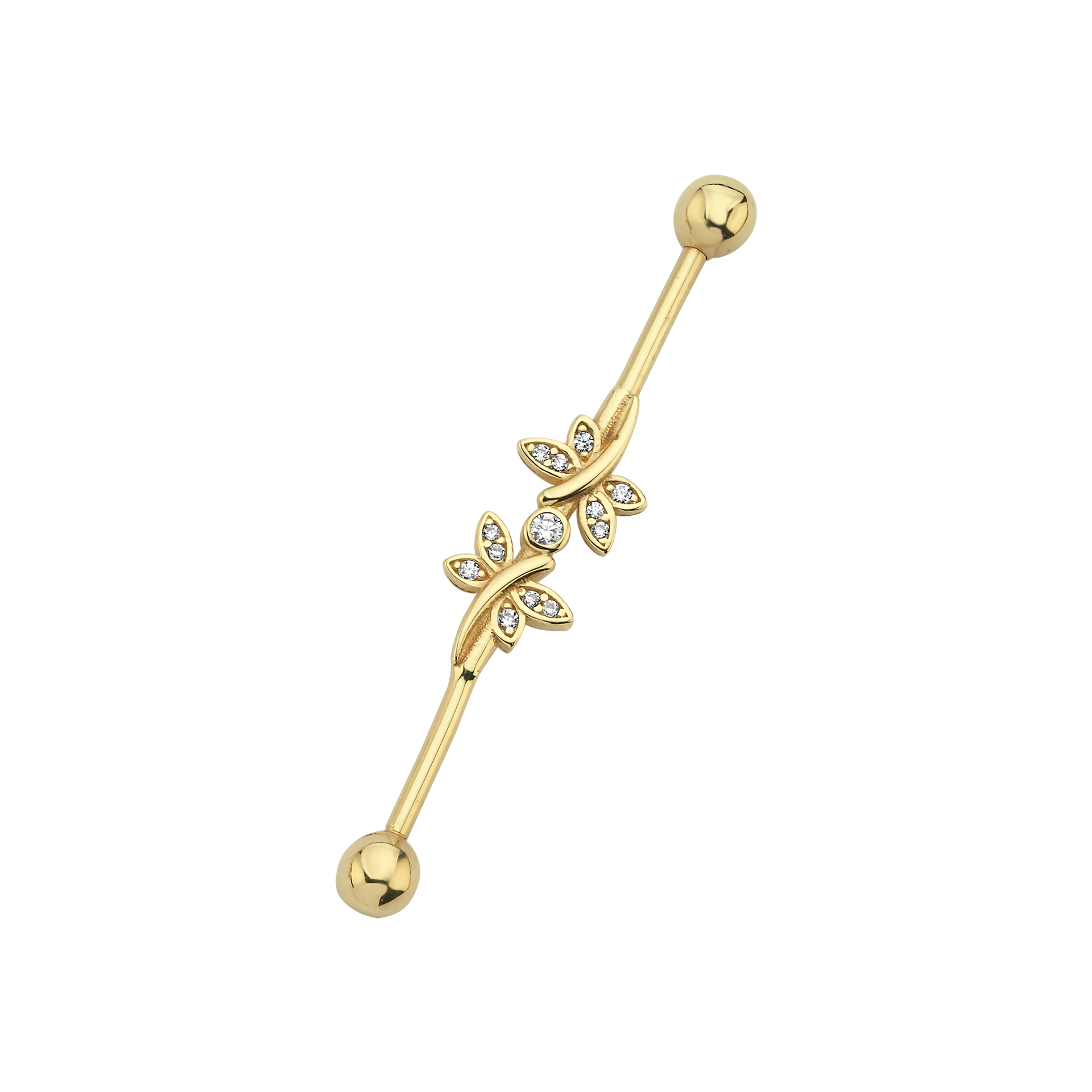 14 Ayar 38mm Çift Kelebek Industrial Köprü Altın Piercing