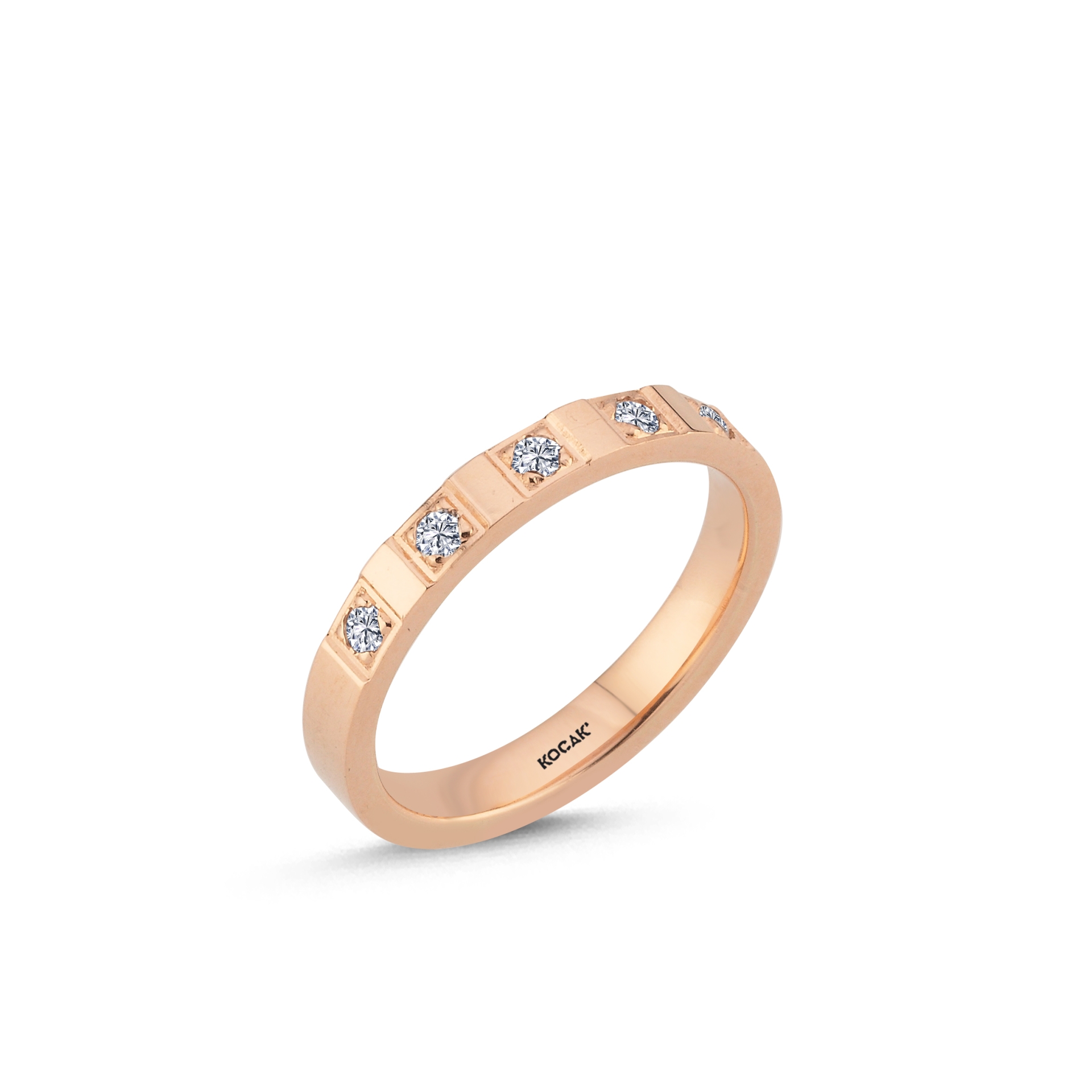 14 Ayar 3mm Rose Altın Taşlı Alyans