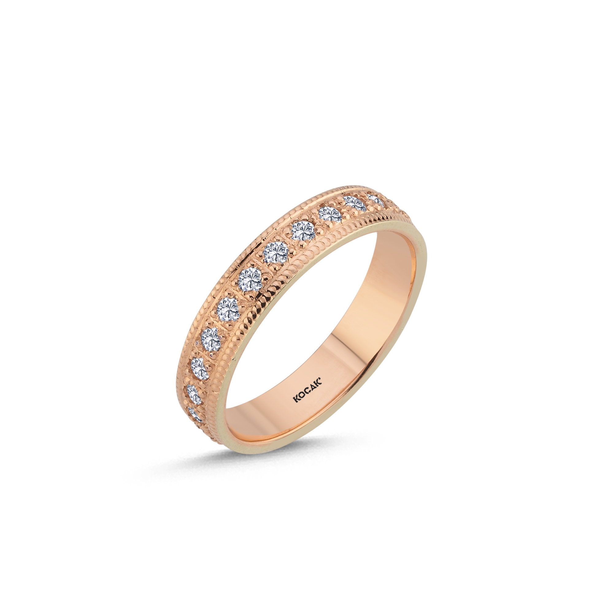 14 Ayar 3mm Rose Altın Taşlı Alyans