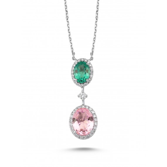 2.52 Carat Pink Quartz Diamond Necklace