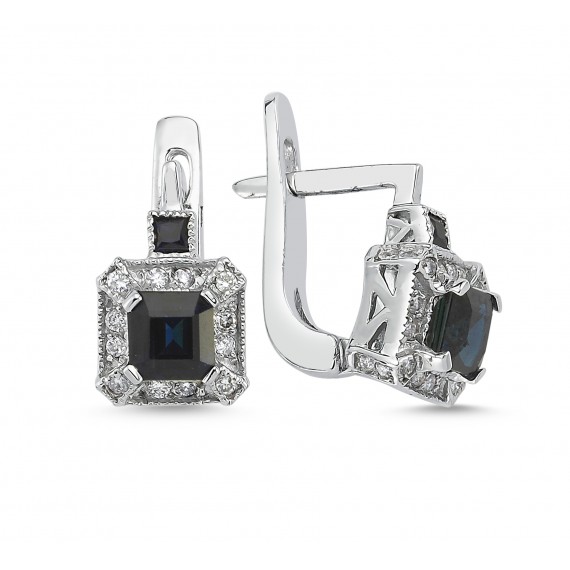 2.02 Carat Diamond Sapphire Earrings