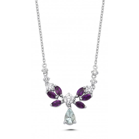 1.20 Carat Diamond Amethyst Akuamarin Necklace