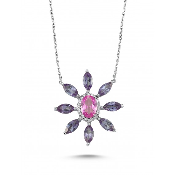 3.85 Carat Diamond Sapphire Alexandrit Necklace