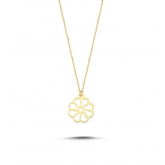 14 K Flower Figured Yellow Gold Necklace