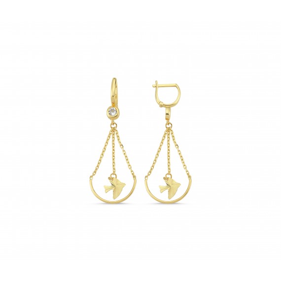 14 K Bird Figure Gold Earrings