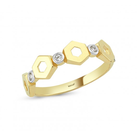 14 K Hexagon Gold Ring