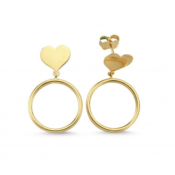 14 K Hoop Heart Gold Earrings