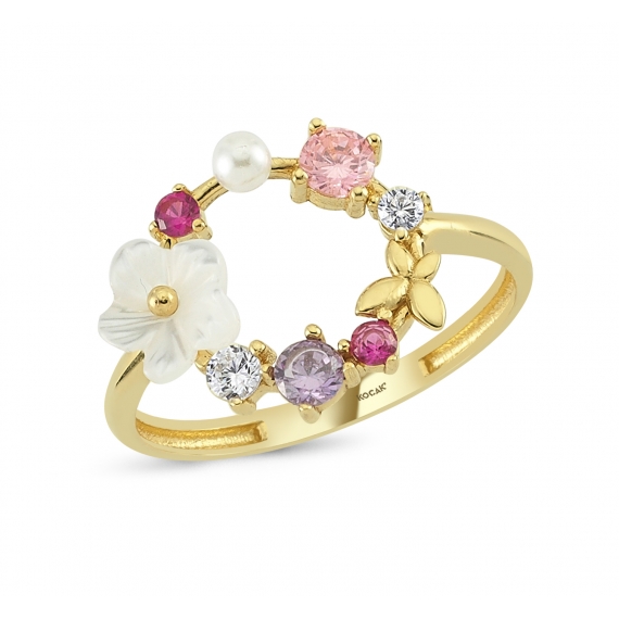 14 K Flower Butterfly Figured Gold Ring