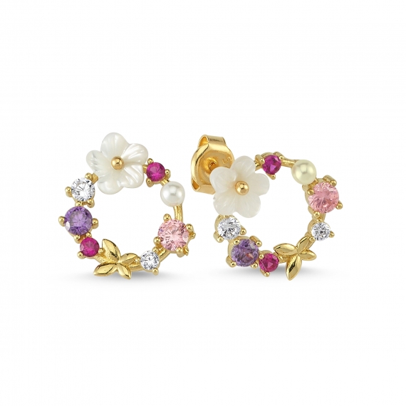 14 K Flower Butterfly Figured Gold Earrings
