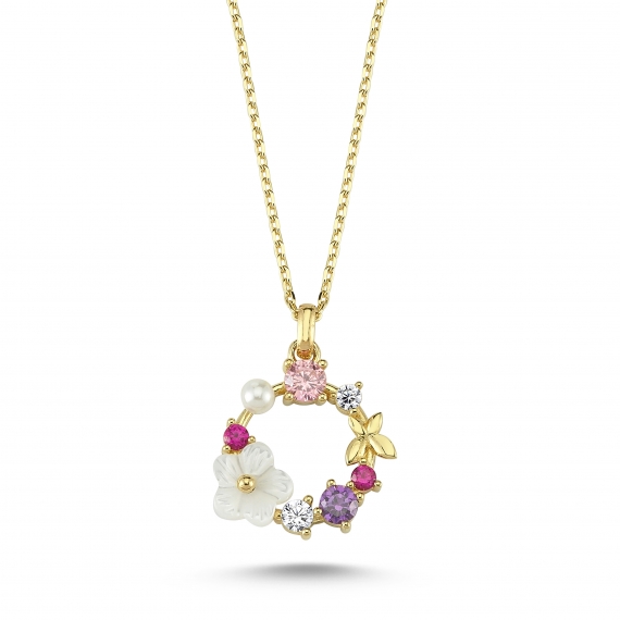 14 K Flower Butterfly Figured Gold Necklace