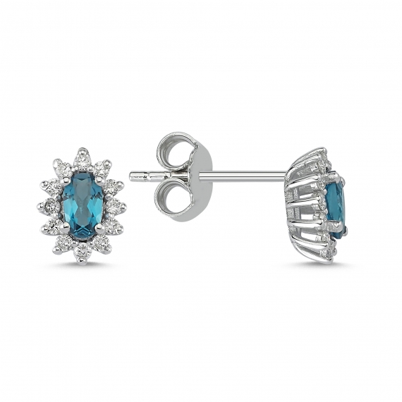 0.75 Carat Blue Topaz Diamond Earrings