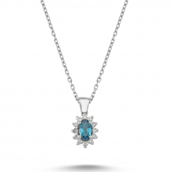 0.48 Carat Blue Topaz Diamond Necklace