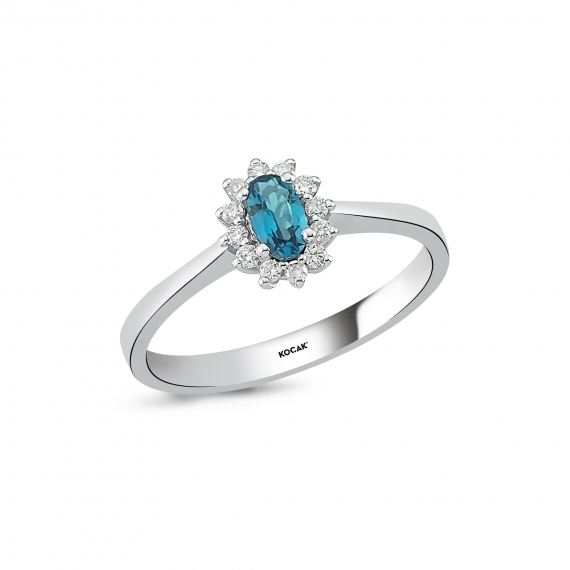 0.35 Carat Blue Topaz Diamond Ring