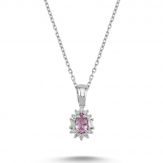 0.38 Carat Pink Sapphire Diamond Necklace