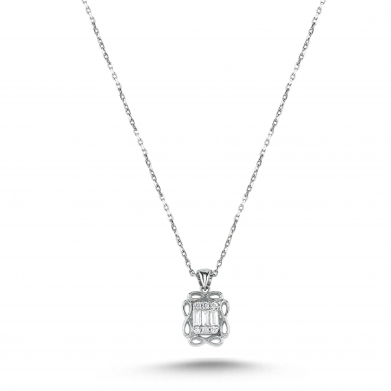 0.16 Carat Baguette Diamond Necklace