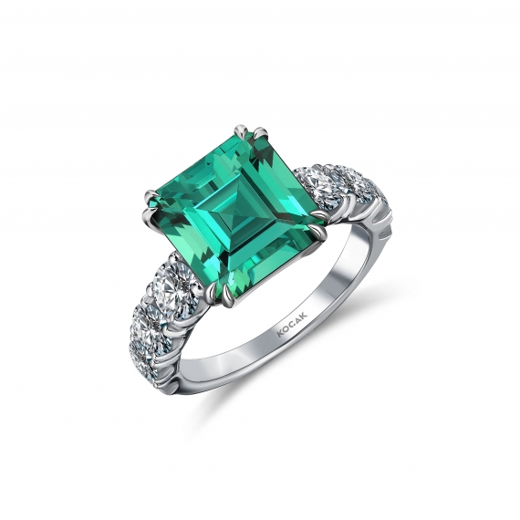 6.72 Carat Emerald Diamond Ring