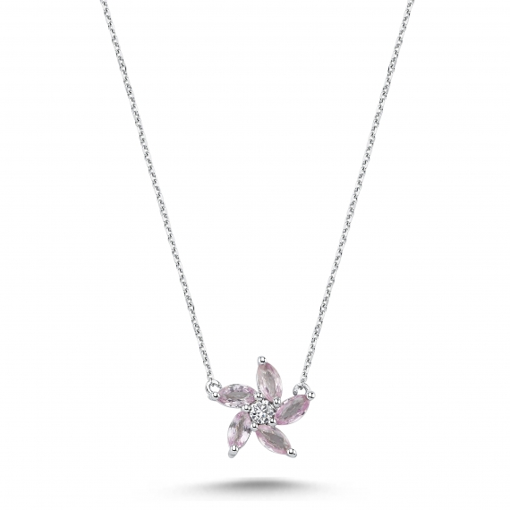 0.65 Carat Pink Sapphire Diamond Necklace