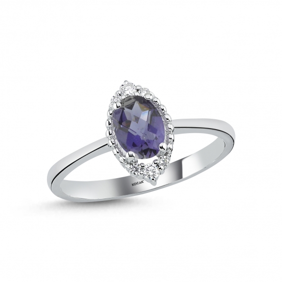 0.67 Carat Iolite Diamond Ring